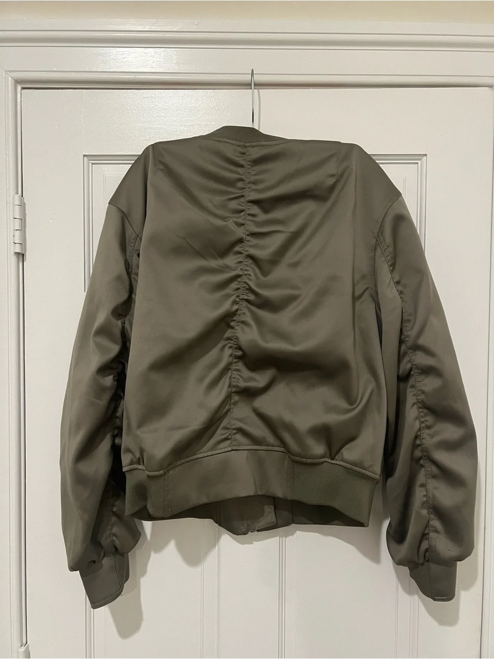 Olive Green Cropped Bomber Jacket - Women
